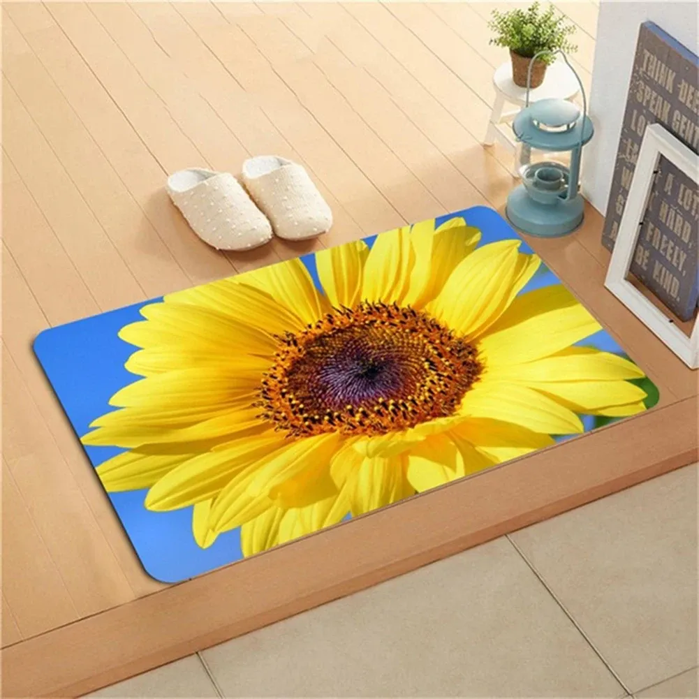 40x60 cm Nicht-Schlupfflanell-Flanellboden Matte Sonnenblume Druck Fußmatte für Eingangsboden Matten Matte Teppich Tapis Küchenmatte Hausdekoration