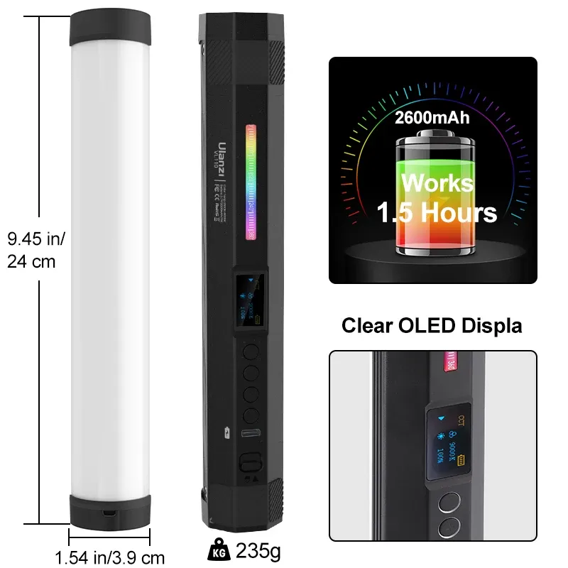ulanzi vl110 LEDライト Ulanzi VL110 磁気RGB LED チューブライト（9.4インチ） 2660