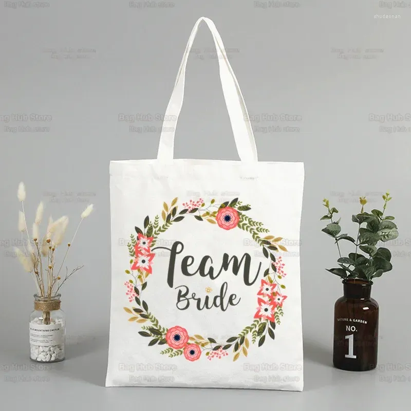 Sacchetti della spesa team bride borse da donna tela tela ad altezza della festa eco shopper spalla da sposa con la damigella d'onore