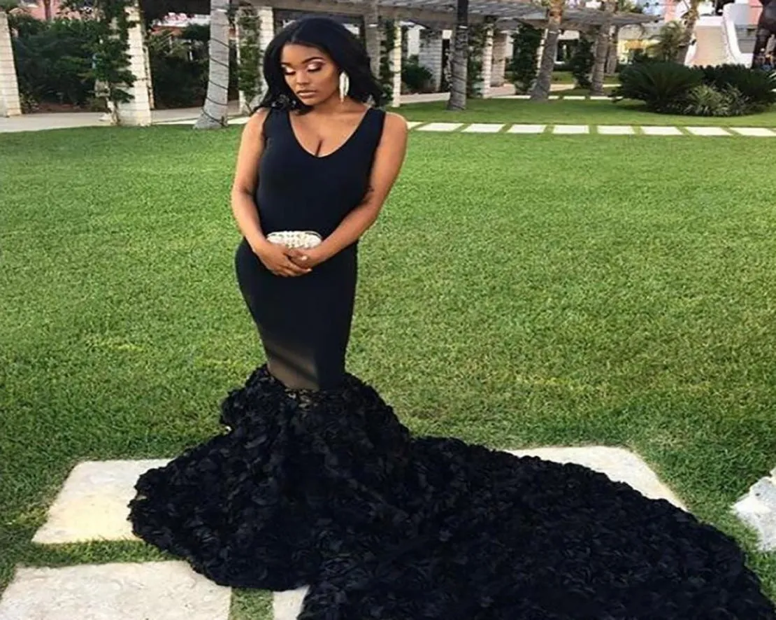 New Black Sexy Prom Dresses Mermaid Lace Appliques Satin African Long Illusion Style Prom Gown Evening Dresses Robe De Soiree4259277