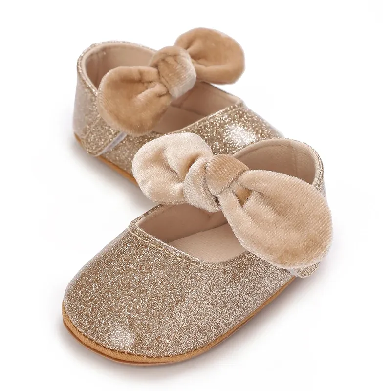 Baby Girl Premium Pu Flats Infant Bow First Walker Crib Shoes para Festival Festival Chá de bebê
