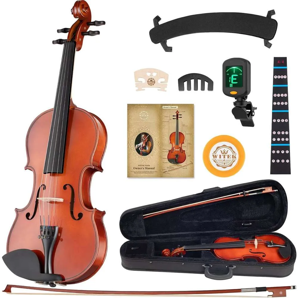 Premium 4/4 Violin -Set mit fortgeschrittenem Ebony -Zubehör, Stummschalt und Anweisungen - perfekt für Anfänger für Zwischenspieler