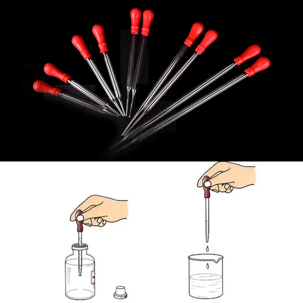 2st 9cm/15 cm/20 cm Hållbart långt glas droppeexperiment Medicinsk pipett droppe överföring pipett med röd spets