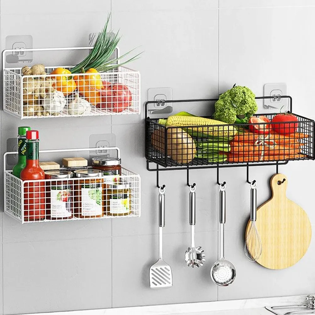 Hanging Kitchen Storage Basket Free Punching Wall Mounted Drained ...