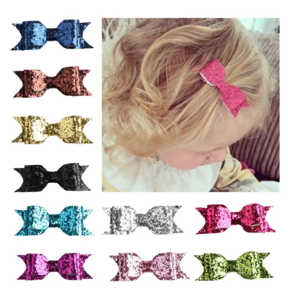 Söt mini Little Girls Hair Bows Clips Double Layer Glitter Kids Hairpins Sequin Princess HeadDress Accessories 16 Färger Välj4250566