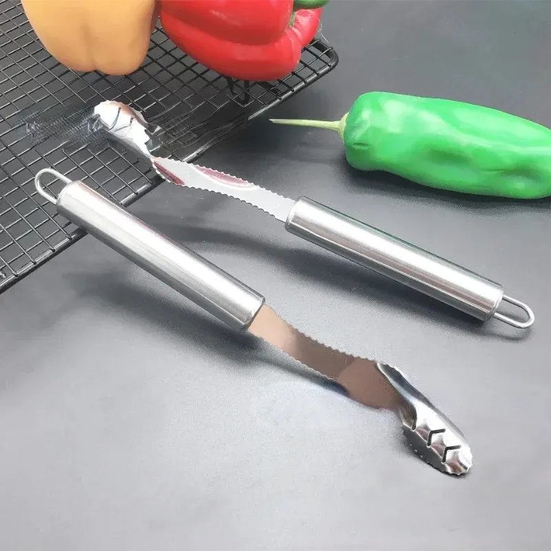 Silarre de poivre en acier inoxydable Silver Sperate Semers Slicers Slicers Cutter Portable Kitchen Gadget Tools Serreated Seed Remover For Peppers