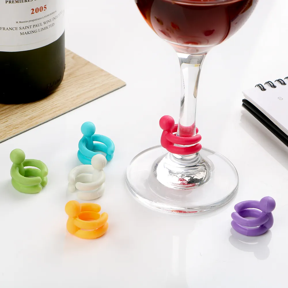 Cute Wine Bottle Stopper Mixproof Label 7 pcs/set Leak Free Silicone Wine Glass Drink Cup Marker Stopper Bar Party Supplies