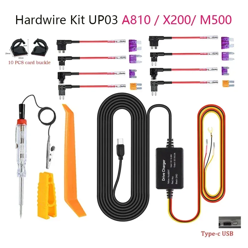 Kit Câblage 70mai UP03 Pour Dash Cam | Alimentation 12V-30V Vers 5V/2.4A | Câble USB-C 3m | Parking Mode 24h