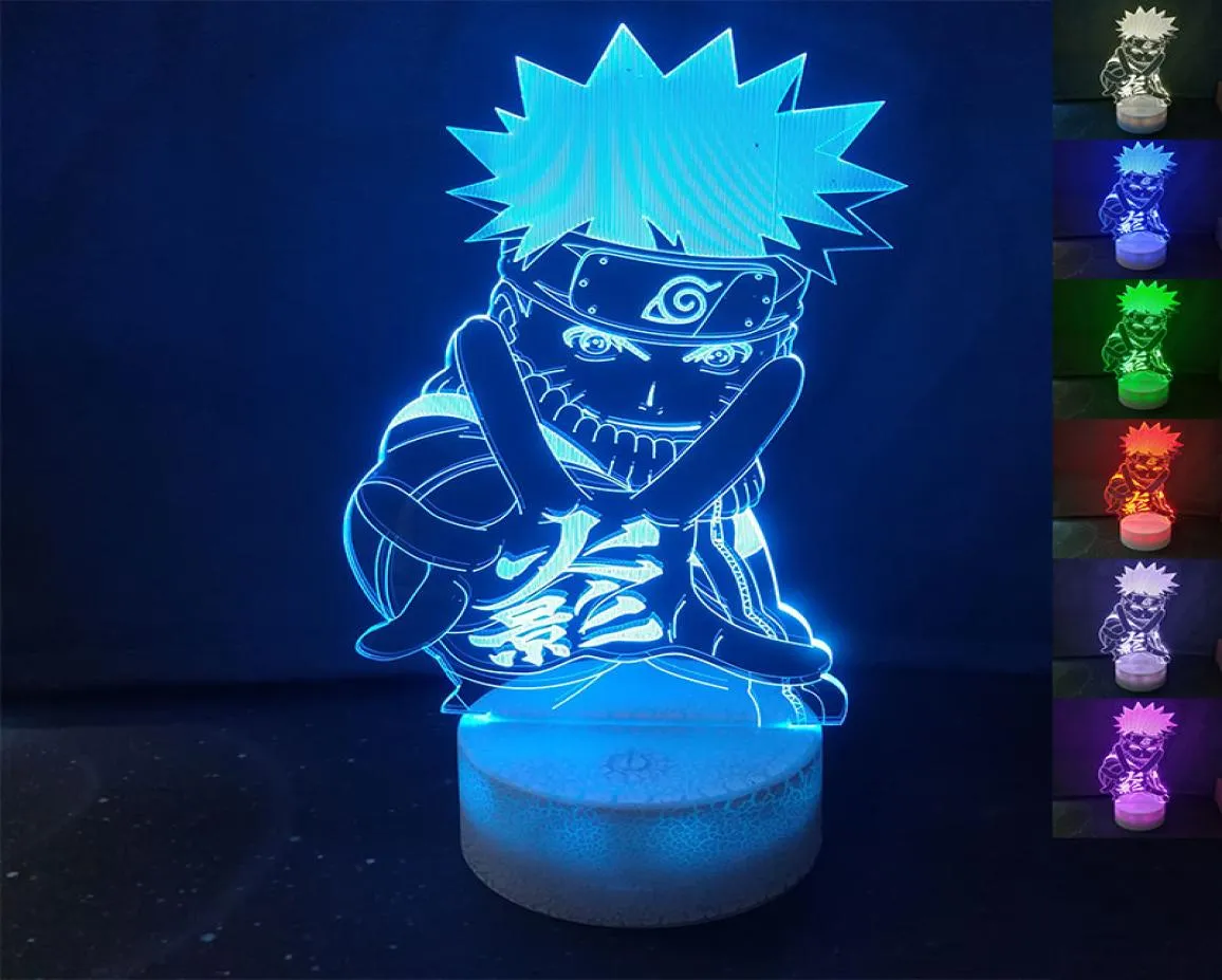 Cartoon Figura Naruto 3D LED Lâmpada 7 Cores Alteração de cor Gravada acrílica Touch Night Light Home Decor Kids Christmas Gifts1889301