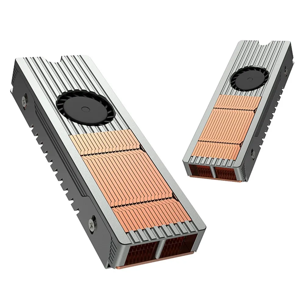 Pads TEUCER M.2 NVME Air Cooled Radiator SSD Heat Sink Copper and Aluminum Structure with Quiet Fan 2280 Solid State Drive Cooler