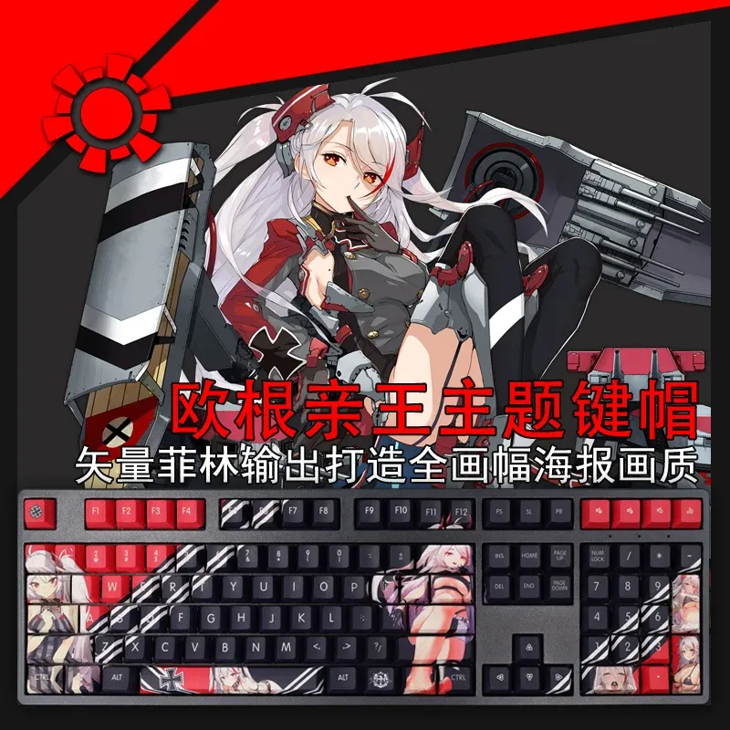 Akcesoria 108 klawisze/Set Azur Lane Prinz Eugen Keycap PBT Dye Subbed Keycaps Anime Gaming Caps dla ANSI 61 87 104 108 Keyboard