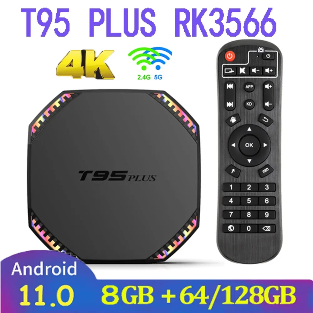 Box Smart TV Box T95 plus 8 Go Android 11 Rockchip RK3566 Prise en charge 4K WiFi 1000m 64GB128GB Player multimédia Set Top Box vs H96 Max