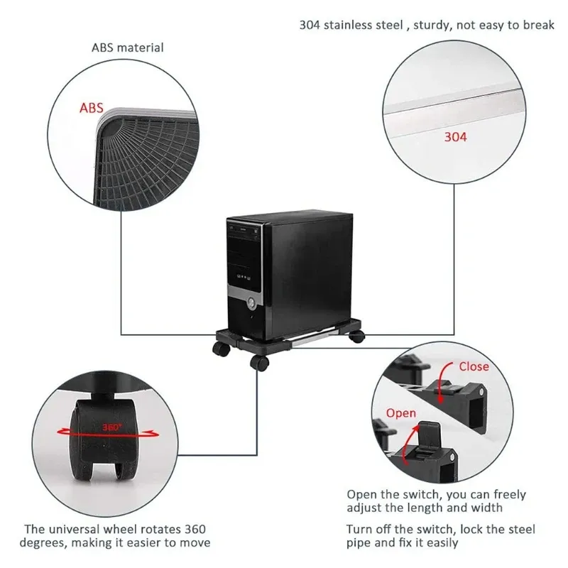 Mobile CPU Stand Computer Tower Holer with Locking Caster Wheel & Adjustable Width Fits Most Gaming PC Under Home