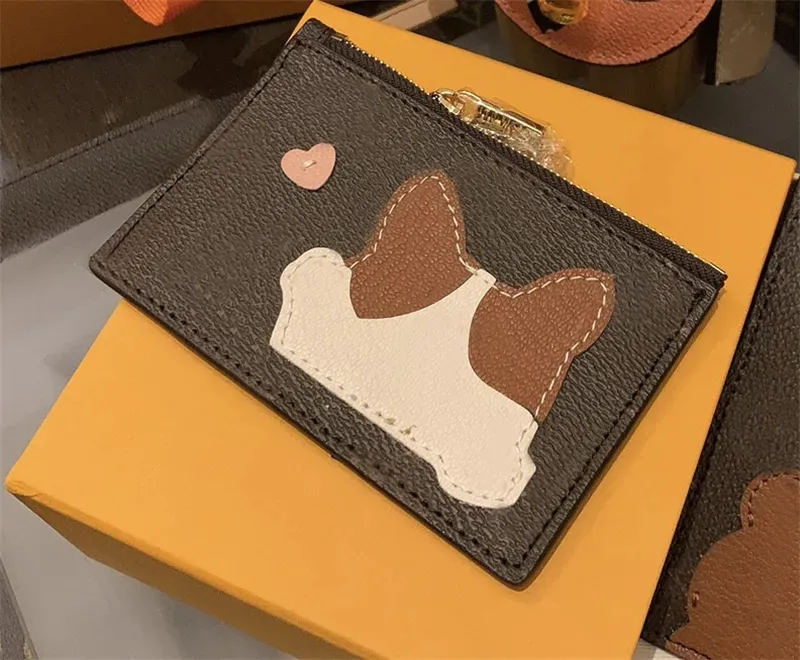 Klassisk Little Bear Dog Design -korthållare Pocket Wallet Bag Brown White 2 Colors LQB01