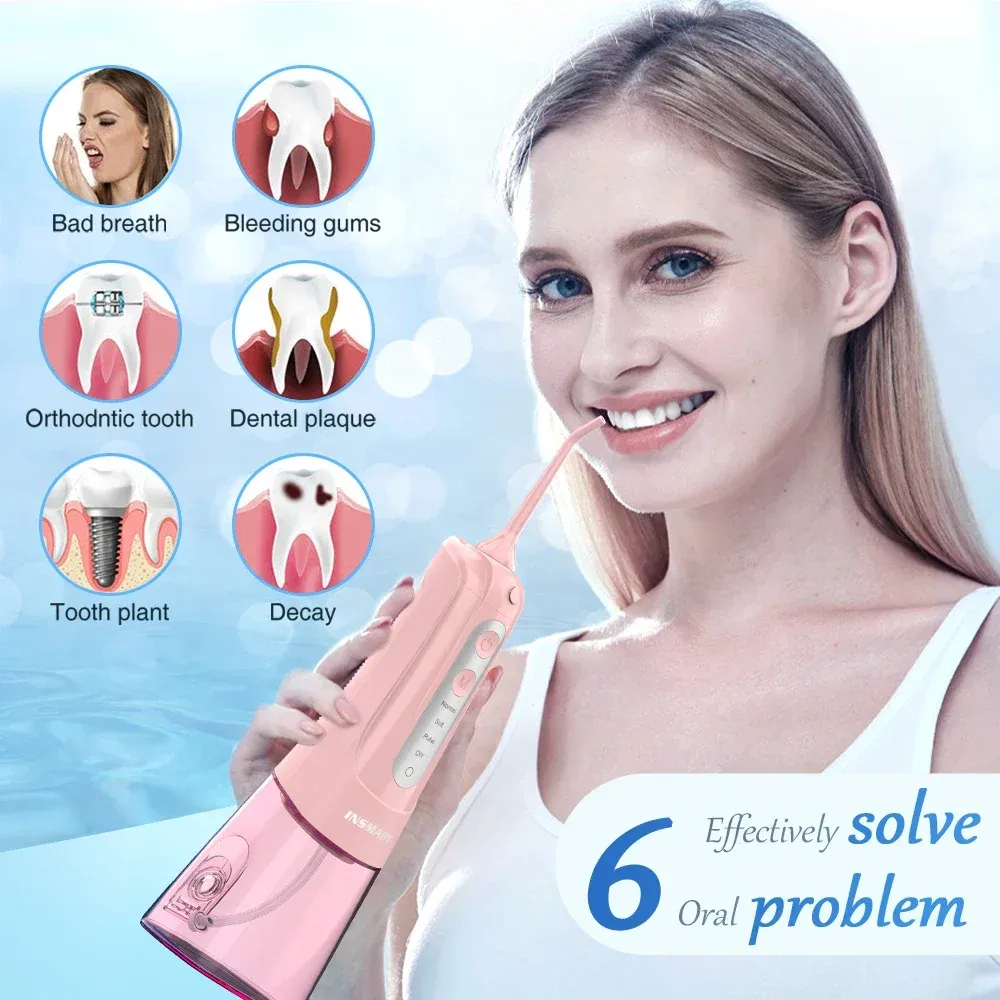Insmart oral irrigador dientes blanqueador 300 ml de muelas limpiador impermeable agua dental jet dental hilo dental hilo dental