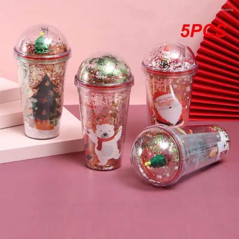 Canecas 5pcs Creative Straw Cup Glitter Glitter Micro Landscape Cartoon Coffee Suco Caneca Princular Botty Bottle Gardey Presente de Natal