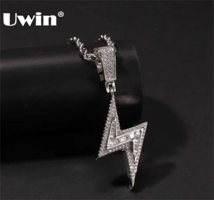 Uwin Silver Color Iced Bolt Halsband Fashion CZ Pendant Lightning Pendants smycken Mens Hiphop Chains Drop 2109291359533