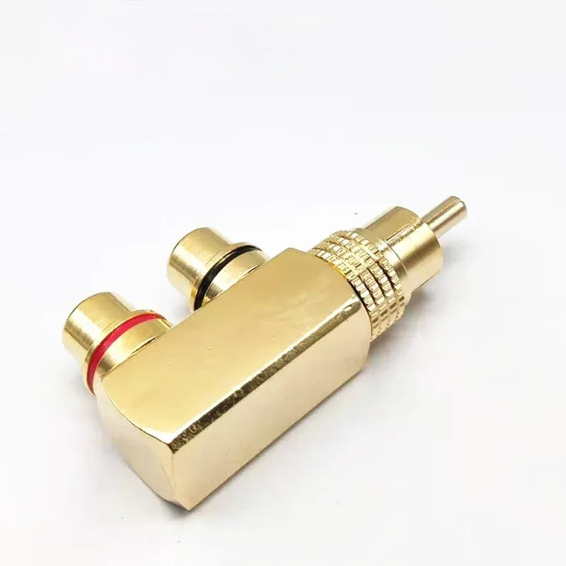 2024 Pistol pure copper gold-plated lotus RCA one in two audio and video tee RCA one male and two female AV adapter male and female for