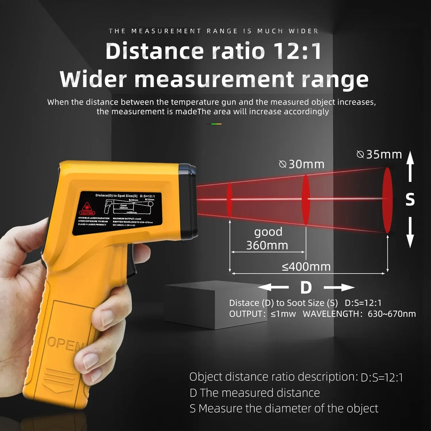 Termometro a infrarossi bside -50 ~ 530C Professional 12: 1 misuratore di temperatura IR-LCD digitale Pyrometer