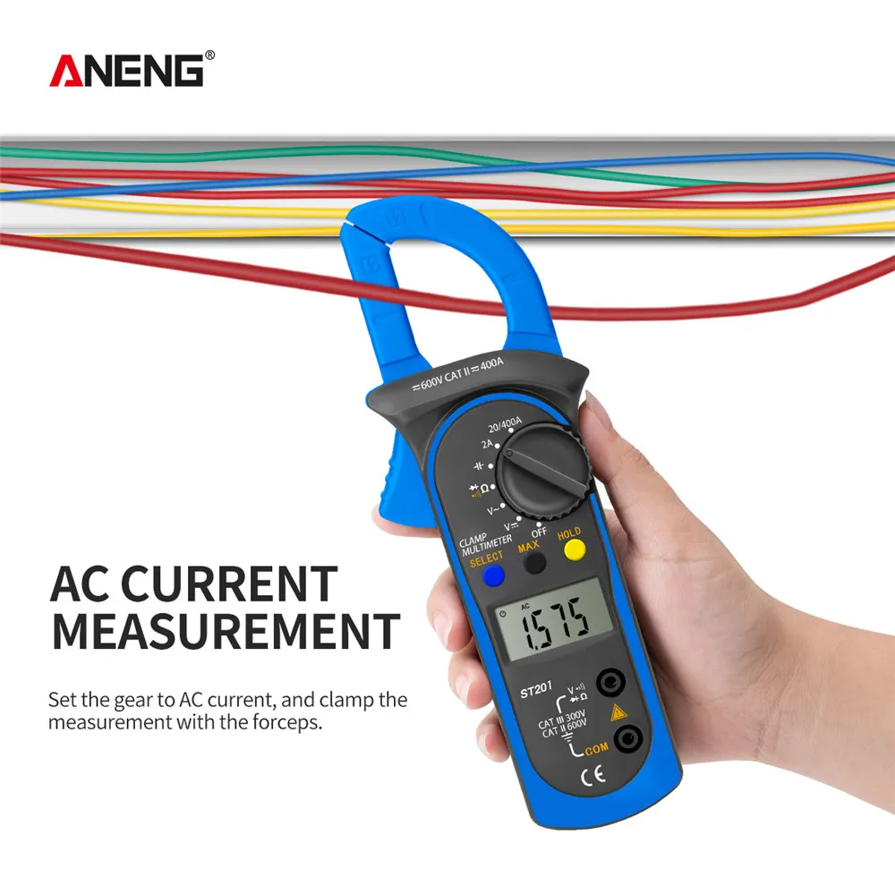 ANENG ST201 Digital Professional Multimeter Clamp Ammeter Transistor Condacitor Tester Power Test Automotive Spänningsstestare