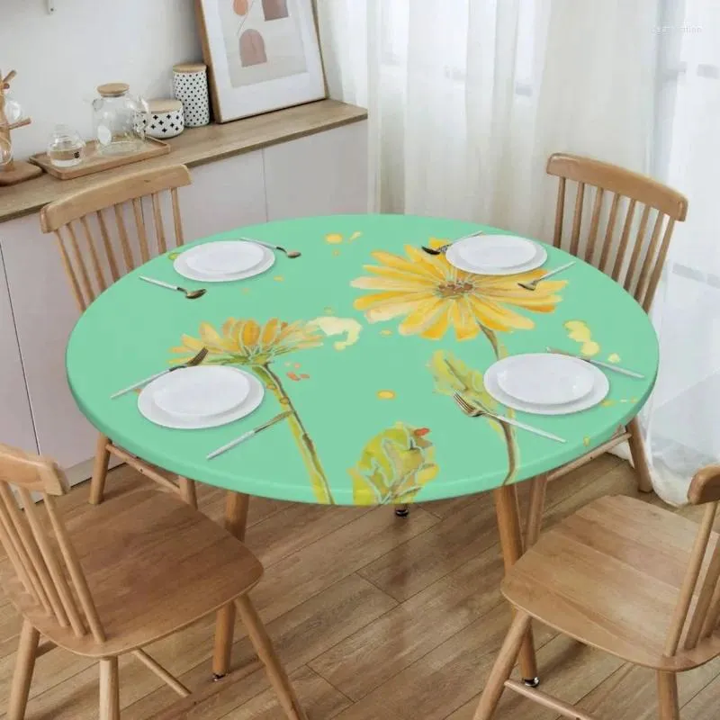 Tableau de table ronde jaune de marguerite nappe à huile à l'huile de 40 "-44" couverte avec bord élastique