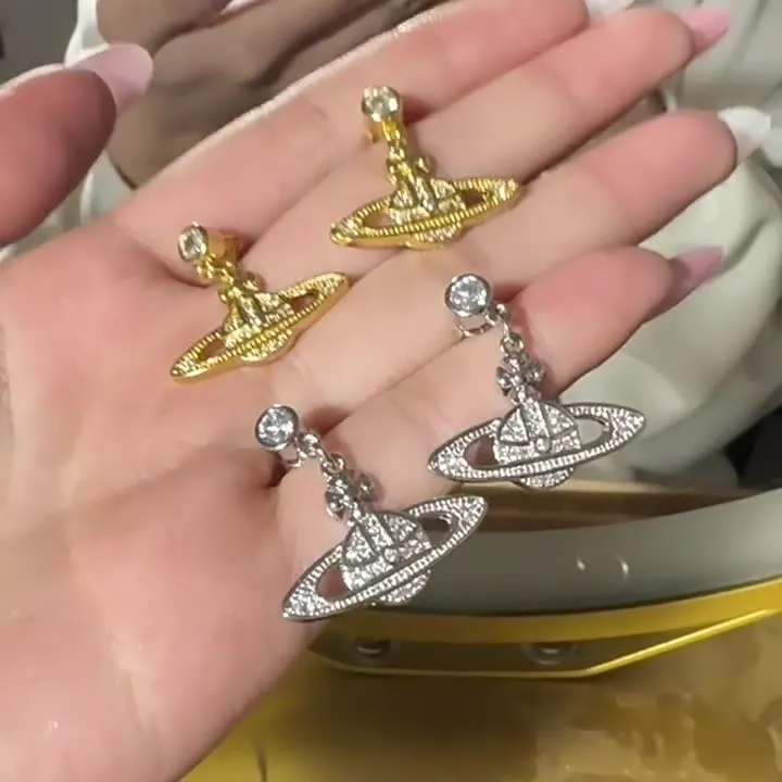 Designer Lin Zhou, Saturn with full diamond inlay, high-end classic light luxury Instagram earrings, celebrity earrings, internet famous simple earrings