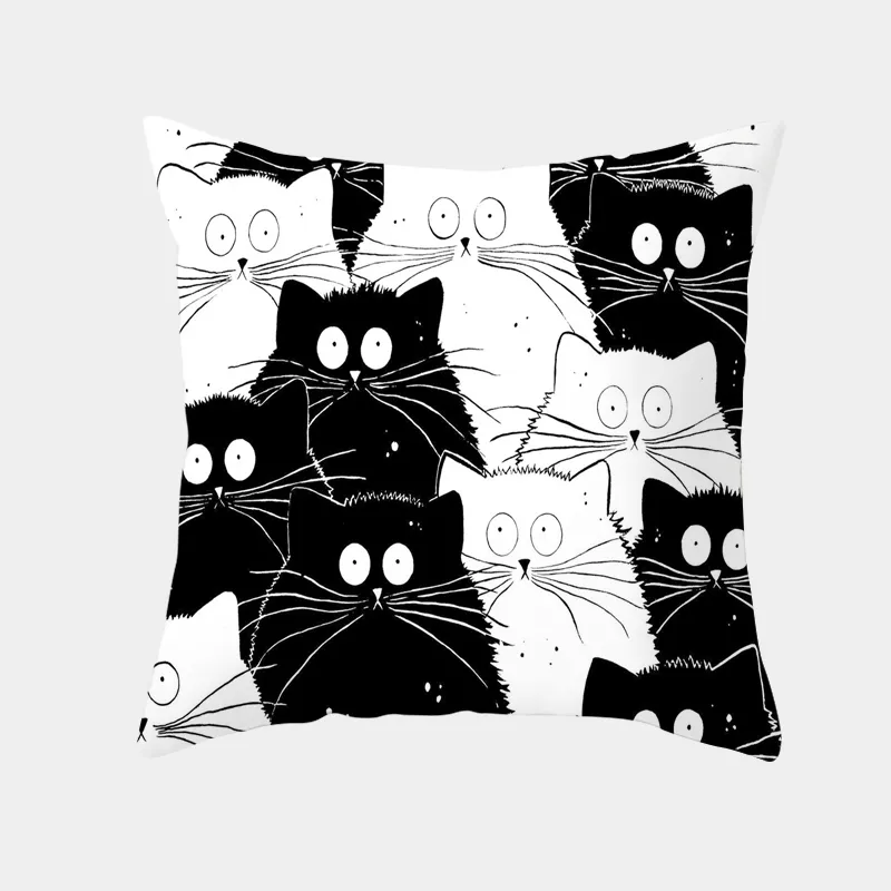 Śmieszne czarne kota poduszka kreatywna niegrzeczna biała kota rzut poduszką dekoracyjne poduszki