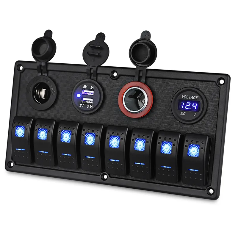 Thlevel 6 In 1 Car Charger Switch Panel, 12V Dual USB Power Outlet Socket Blue Led Voltmeter Illuminated Toggle Rocker Switch Panel For Rv Truck Marine Boat Trailer Vehicles Yacht Suv - Foto 11