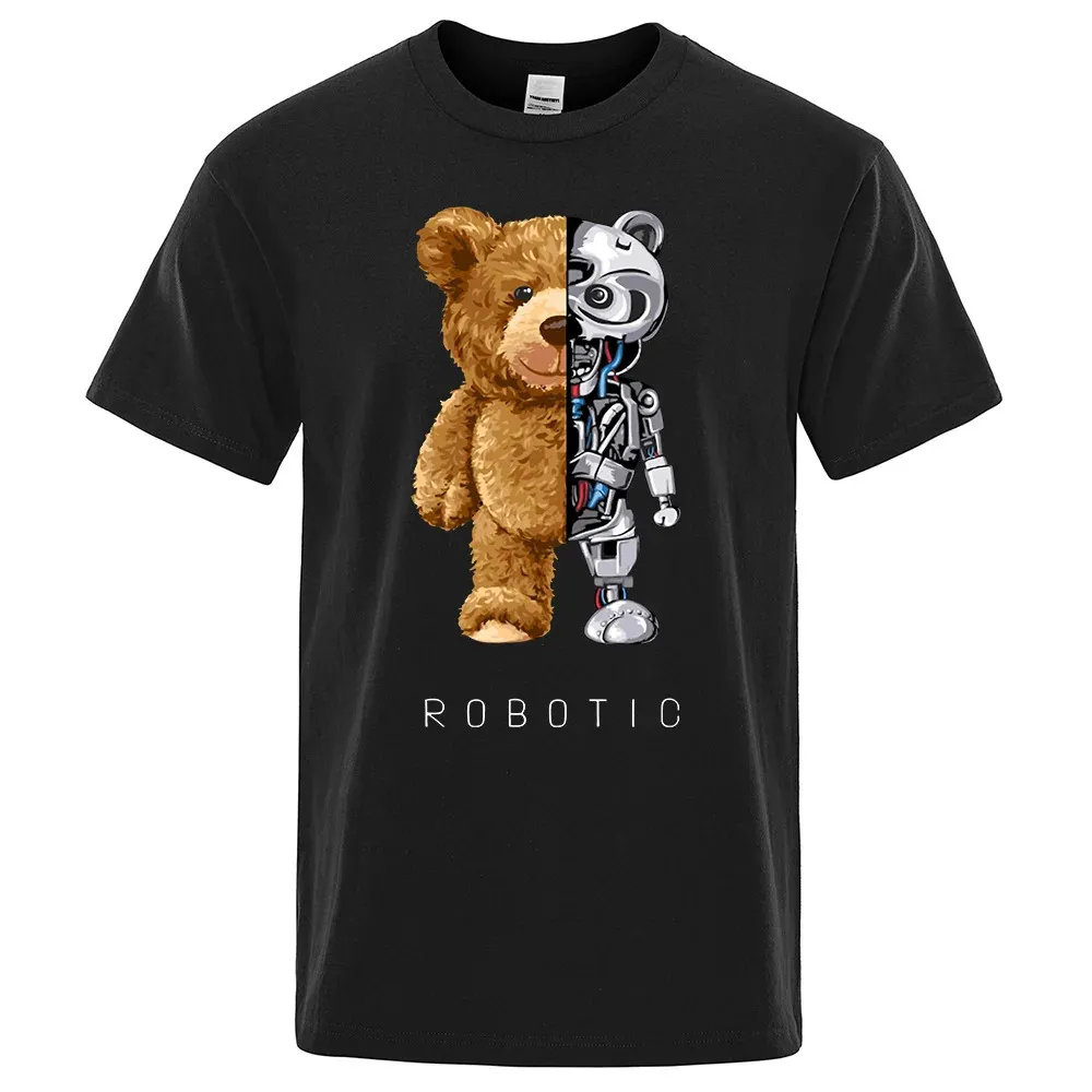 Grappige teddybeer robot t-shirt robotbeer heren korte mouw mode casual kleding zomer katoen katoen met extra grote straat t-shirts 240409