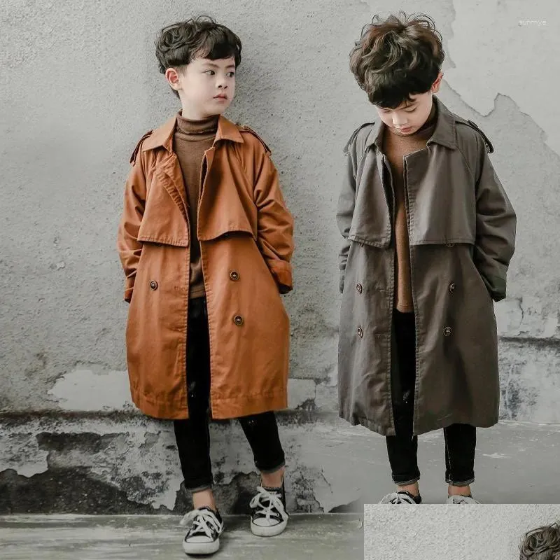 Coat Zhio 6-16y Kids Trench Bahar Sonbahar Erkek Ceket Palto Uzun Kollu Dönüş Yatak Çocuk Rüzgar Dergisi Üst Kıyafetler Dam De DHFH7