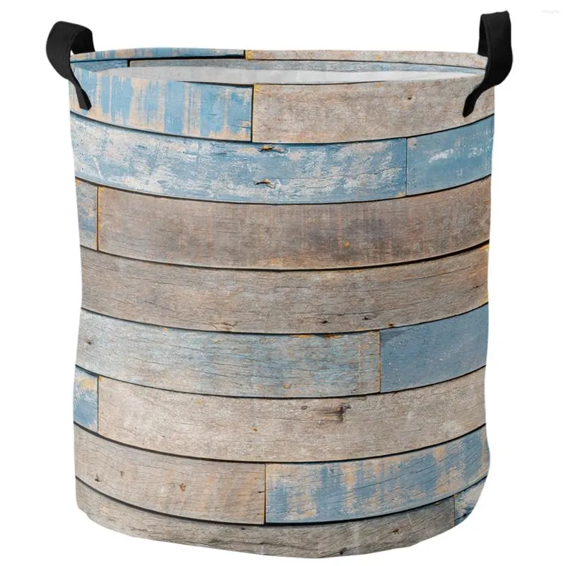 Laundry Bags Blue Vintage Wood Grain Antique Rustic Dirty Basket Foldable Home Organizer Clothing Kids Toy Storage