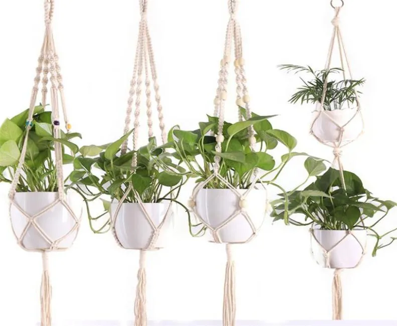 Handgjorda hängande korgar Flowerpot Plant Holder Plant Hanger inomhusvägg hängande planterväxter Holder Basket6907375