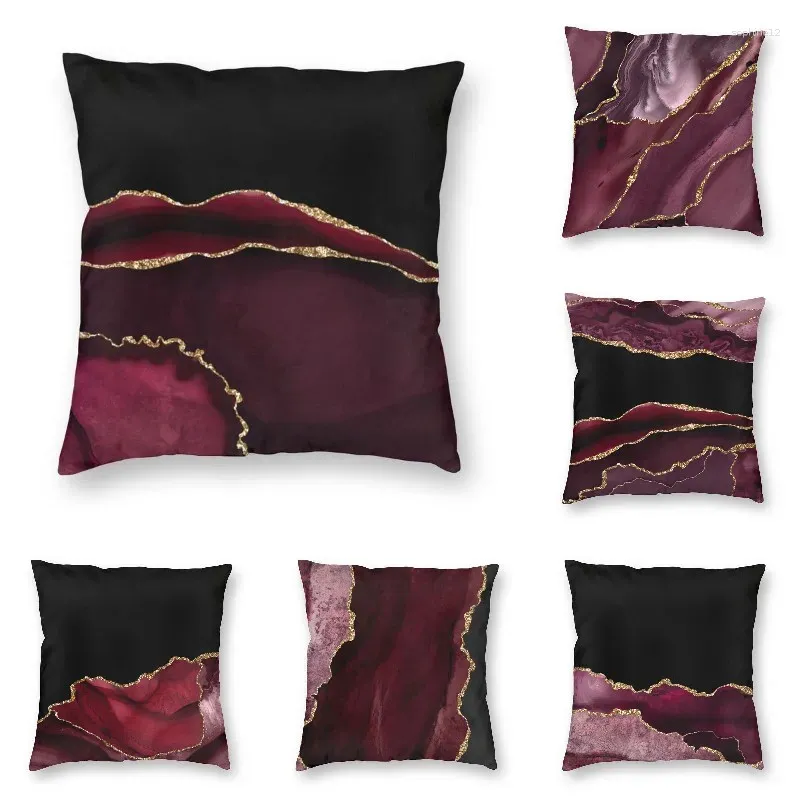 Pillow Fashion Burgundy Gold Agate Texture Throw Case Decoration Custom Gem Marble Cover Pillowcover For Sofa