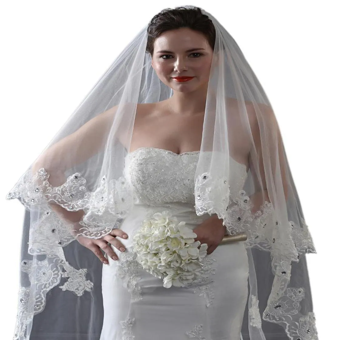 Bridal Veils Crystal Beading Cathedral Wedding Vintage Lace Custom Two Tiers7075763