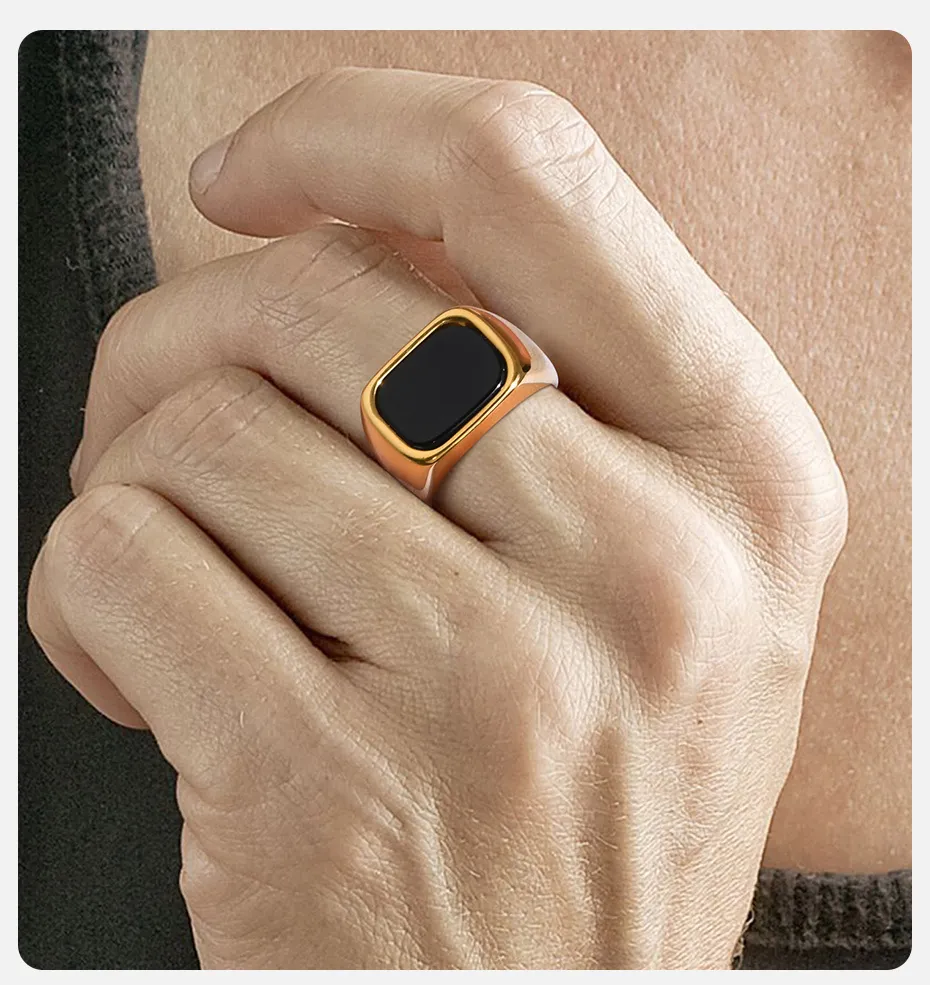 DHgate.com:Vnox Mens Geometric Signet Ring, Black Rectangle