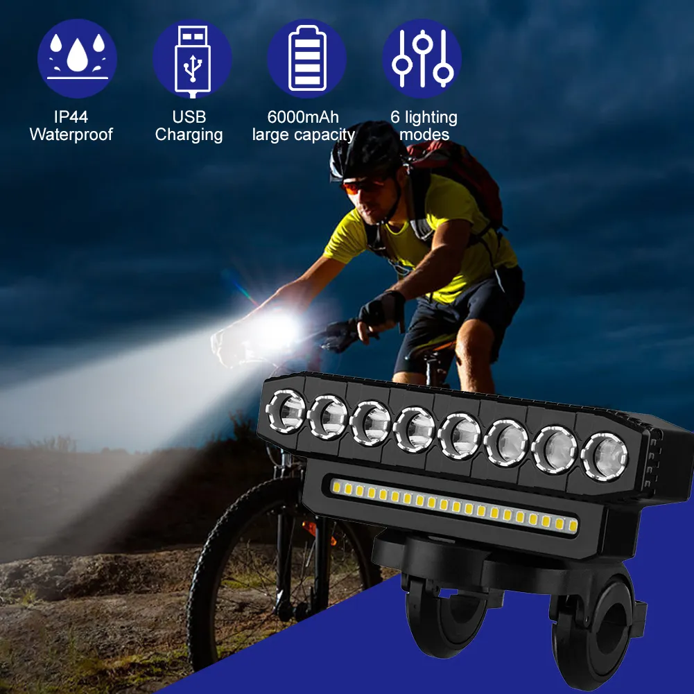 DHgate Multifunctional 6 Mode LED Bike Headlight with 130DB Bell USB Rechargeable Bicycle Light with Power Bank Lights Lighting