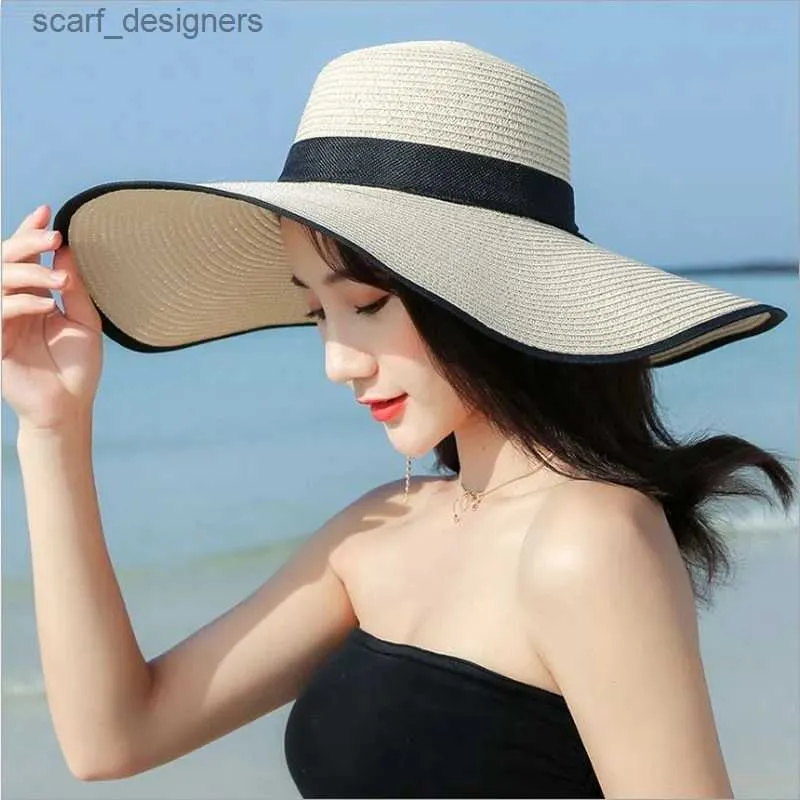 Szerokie brzegowe czapki wiadra czapki elegancki styl letni duży brzeg słomy kapelusz dorosły kobiety dziewczęta moda słoneczna kapelusz uv chroń wielki łuk letni kapelusz plażowy y240409