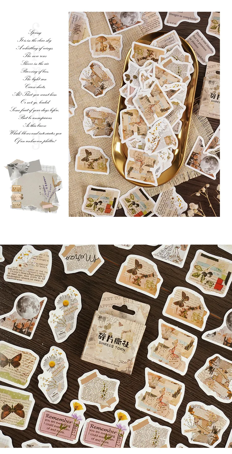 DHgate.com:45 Fragmented Text Stickers for Vintage Aesthetic