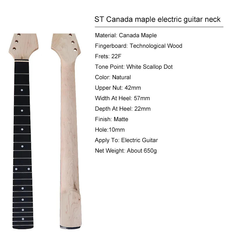 22 fret geel/houtkleur Gloss Maple Guitar Neck Maple Fingerboard met DOT voor ST FD Elektrische gitaarvervanging DaJiKan