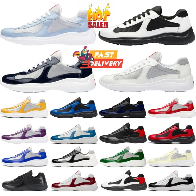 2024 Nouveau designer de luxe Americas Cup Men Men Runner Femme Sports Sneakers Low Sneakers Chaussures Men White Rubber Sole Tissu Patent Le cuir en gros