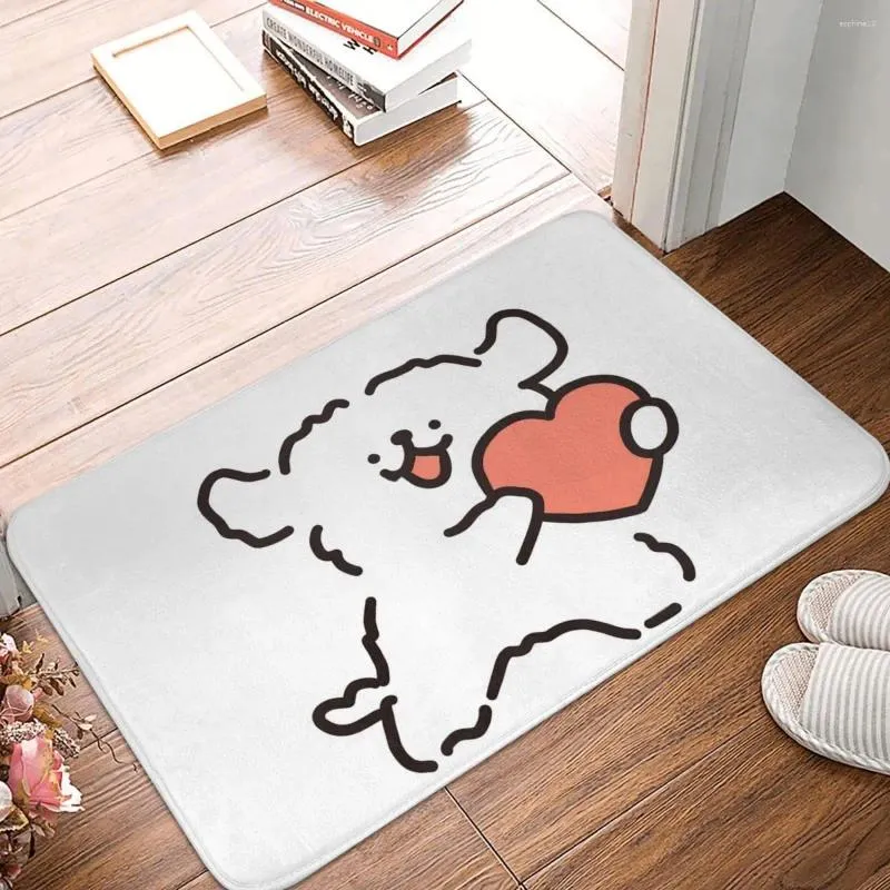 Bath Mats Line Puppy Maltese Give Love Mat Cute Bathroom Accessories For Shower Home Decor Absorbent Foot Anti Slip Toilet