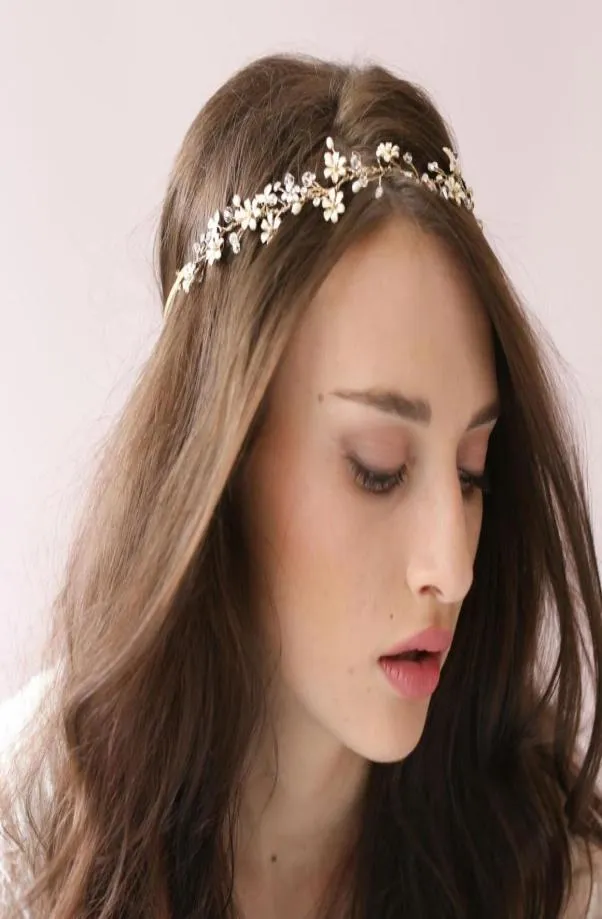 Tiny Enamel Blossom Crystal Hair Vine Bridal Hairband Acesories Wedding Headbands Akcesoria do włosów Opaski na głowę nakrycia głowy dla WEDDI2520001