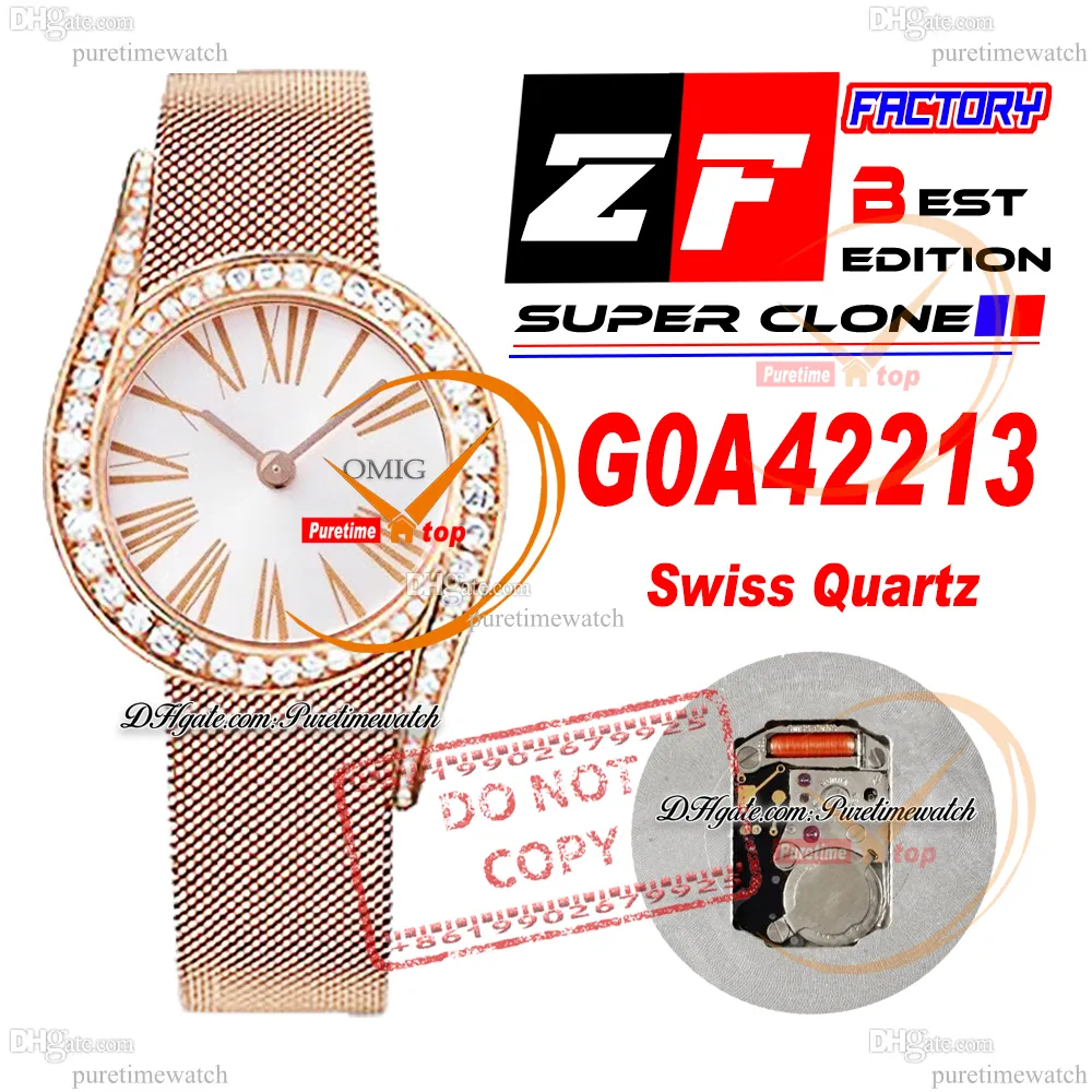 Limelight Gala G0A42213 Швейцарские кварцевые женские часы ZF Rose Gold Diamonds Bezel Silver Dial Bracelet Bracelet Super Edition Super Edition Ladies Watches F2