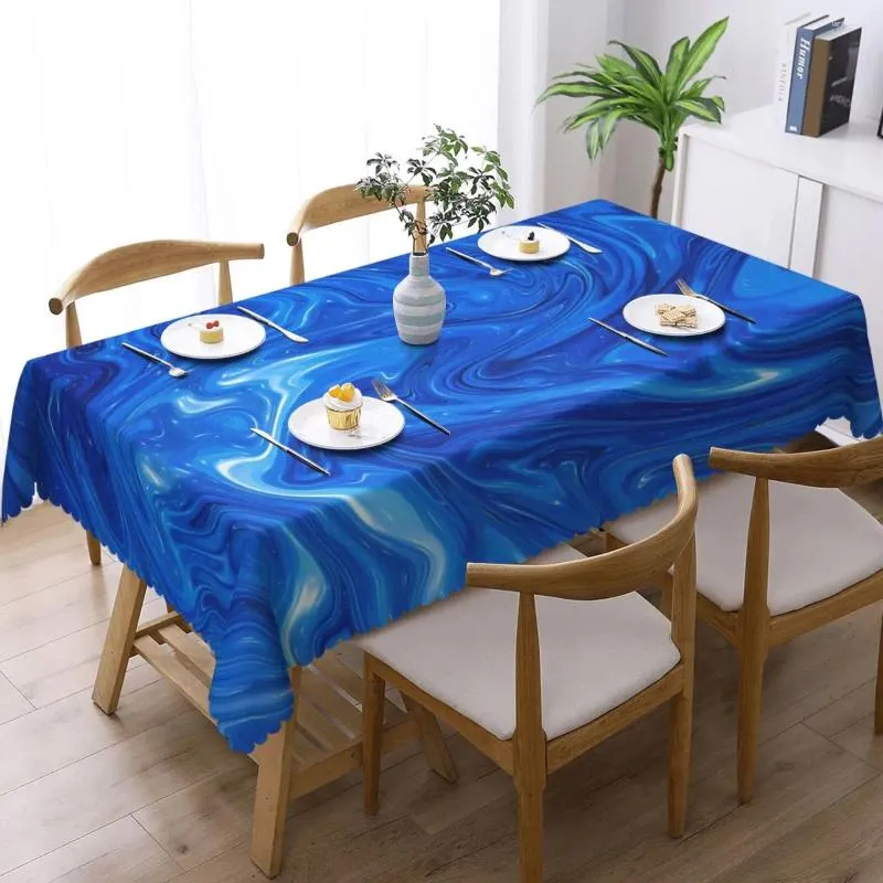 Masa bezi zarif mavi mermer masa örtüsü soyut sanat eseri açık dikdörtgen kapak masa örtüleri olaylar için komik özel