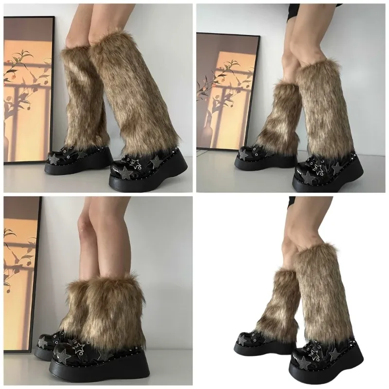 Women Furs Gambia più calda inverno peloso polsini per stivali lunghi costumi di copertura per scarpe sfocata per spettacoli festivi per festival natalizia