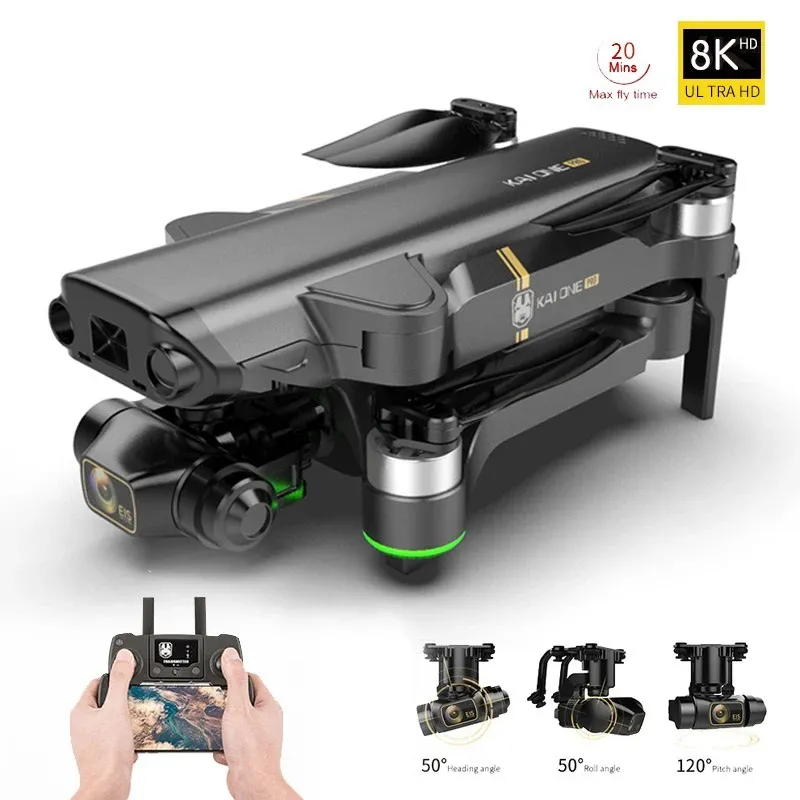 Drones KAI ONE PRO GPS Drone 4K Professional 8K HD Dual Camera Wifi 3Axis EIS Gimbal Brushless Motor RC 1200M Foldable Quadcopter