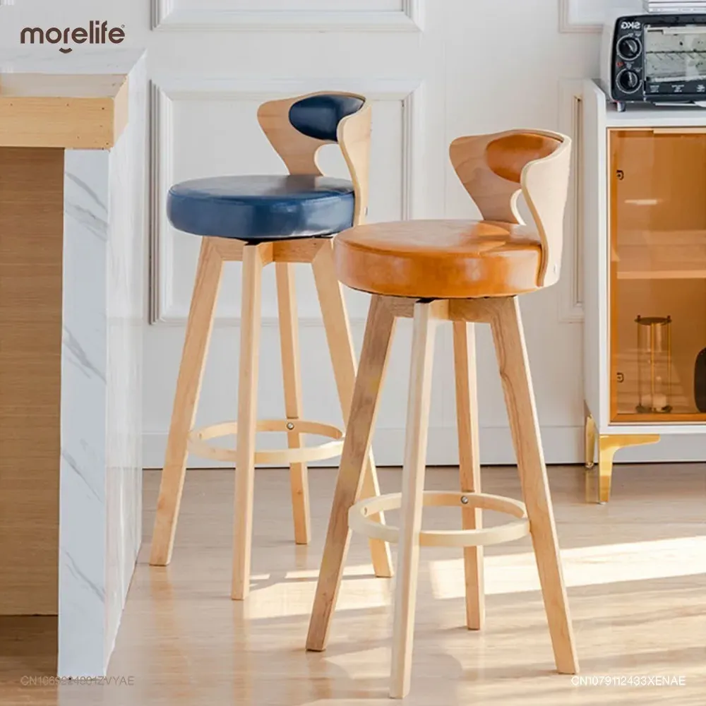 European Style Solid Wood Rotating Bar Stool American Retro