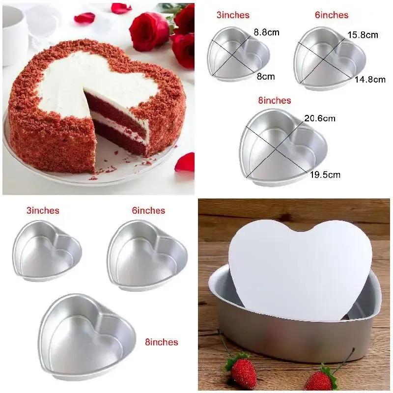 Aluminium stopowy kształt serca forma wielokrotnego użytku do ciasta Mat DIY anty-heating Nieprzezroczysty Mousse Pastry Baking Form 3/6/8 cala