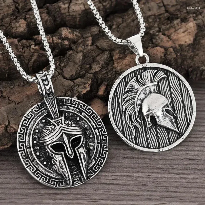 Naszyjniki wiszące retro punk dominujący Spartan Warrior Medal Naszyjnik Odważny osobowość Łańcuch obojczyka swetra