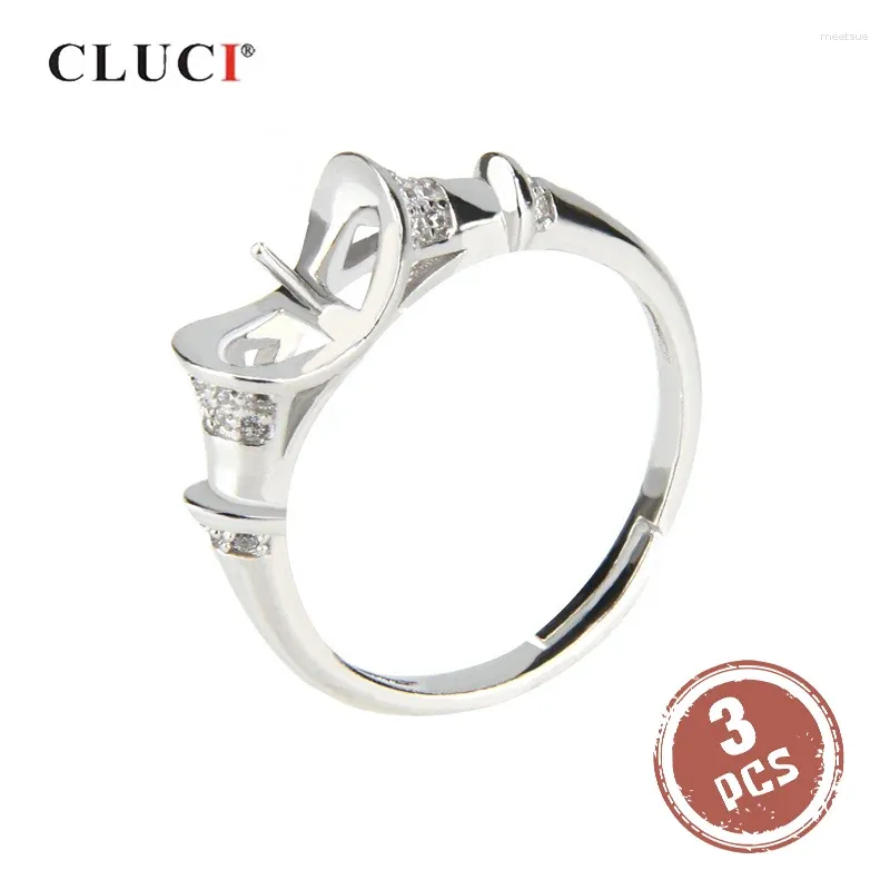 Кластерные кольца Cluci 3pcs Аутентичное серебро 925 Женское жемчужное кольцо монтаж мон